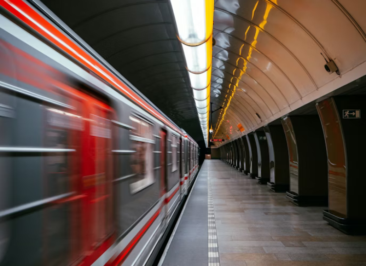 Public transportation in Prague showing the Prague Metro system