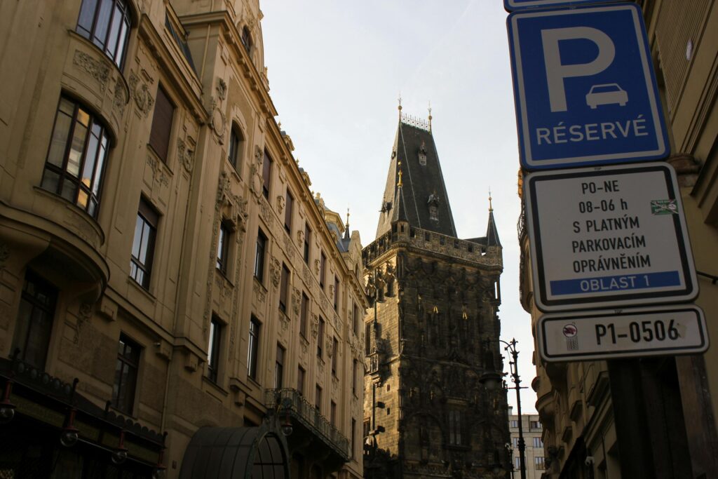 Powder Tower Gothic gate in Prague near Namesti Republiky metro station