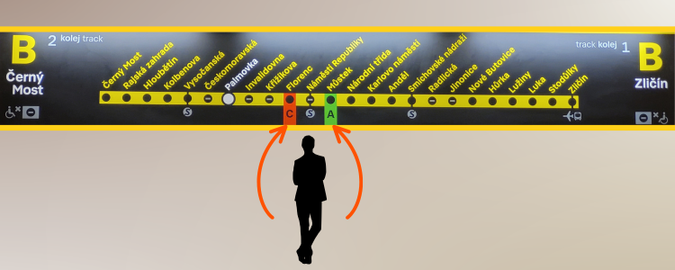 Prague Metro Line B diagram showing current location at Palmovka station.