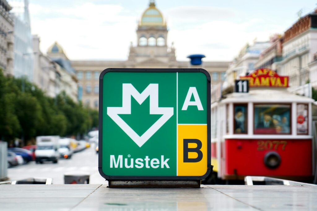  Metro entrance sign with M symbol