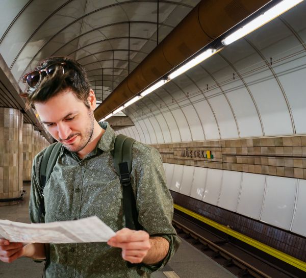 Prague metro map showing lines A, B and C of Prague public transport