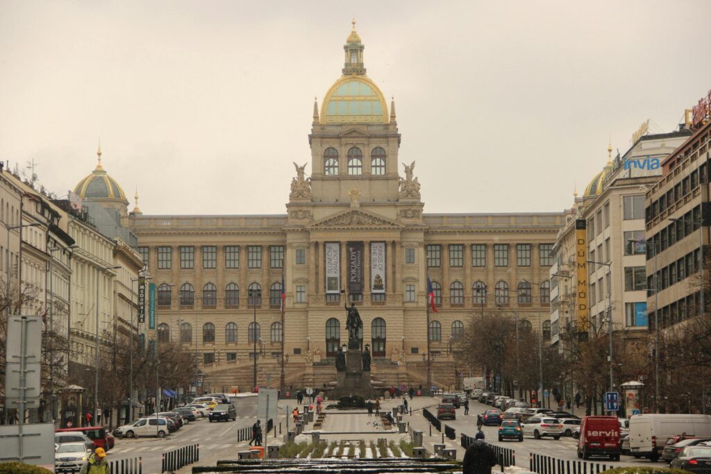The National Museum building at the top of Wenceslas Square in Prague