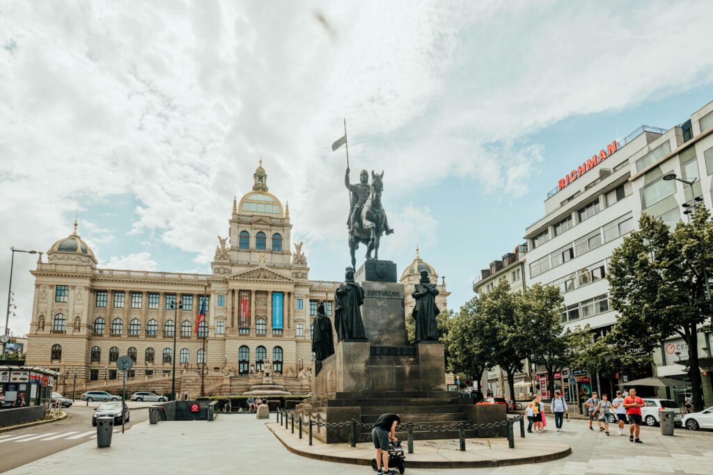 Wenceslas Square in New Town Prague near Mustek and Muzeum metro stations