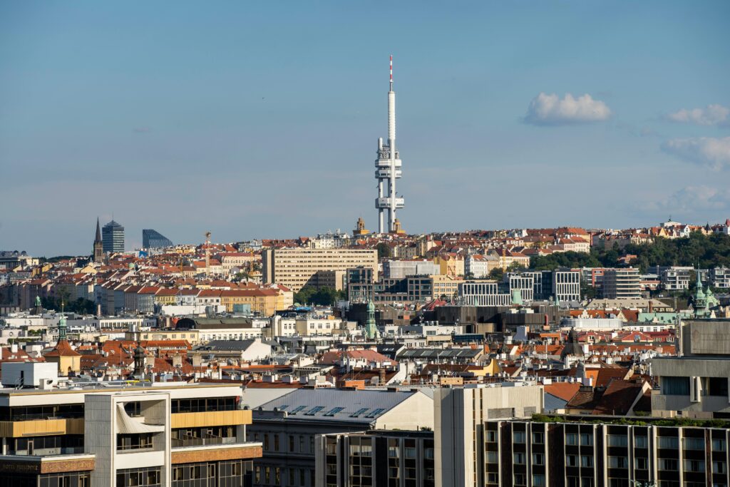 Zizkov Television Tower in Prague with its futuristic design and observation deck