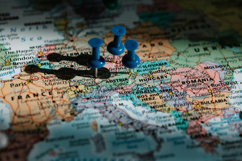 Map showing Central Europe with Prague located in the Czech Republic