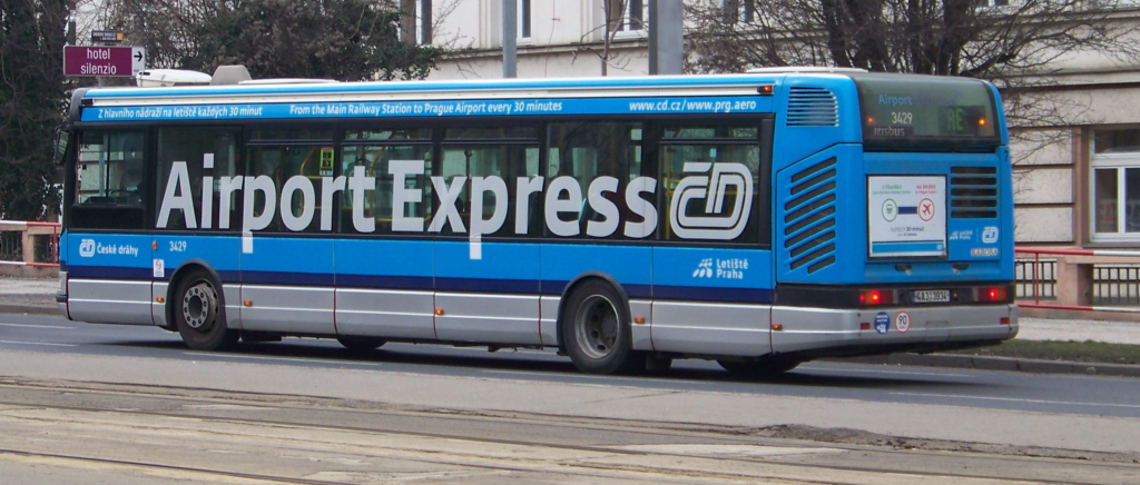 Airport Express bus in Prague providing direct transport between airport and city center
