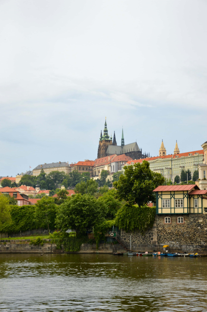 Prague Castles – panoramic river view of Prague Castle above the city skyline