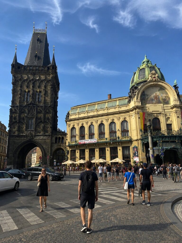 Prague Iconic Squares with the Powder Tower and Municipal House near Republic Square in Prague