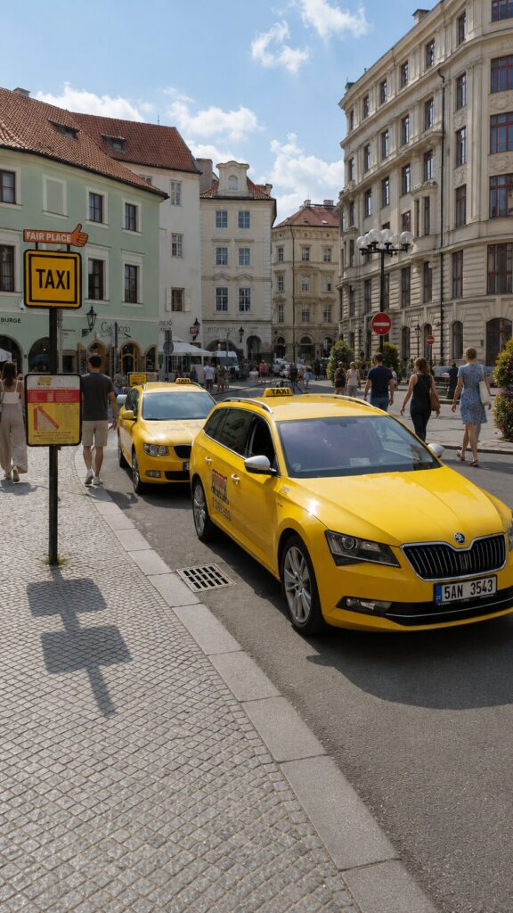 Prague Taxis & Uber cars waiting in Prague Old Town