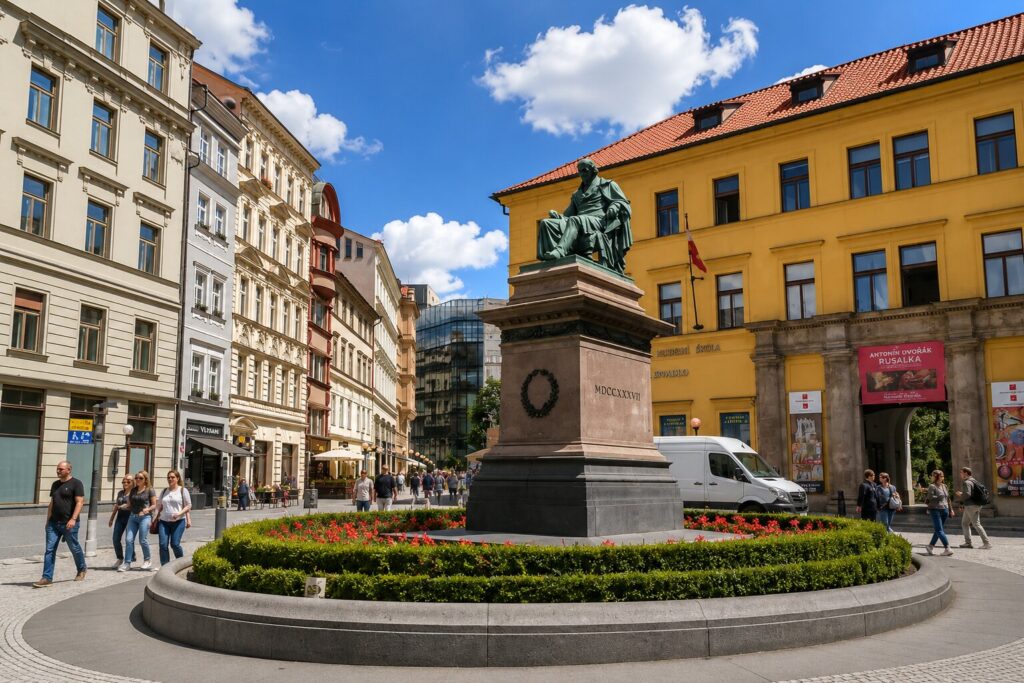 Jungmannovo náměstí near Old Town Square Prague featuring the Jungmann statue and peaceful city surroundings