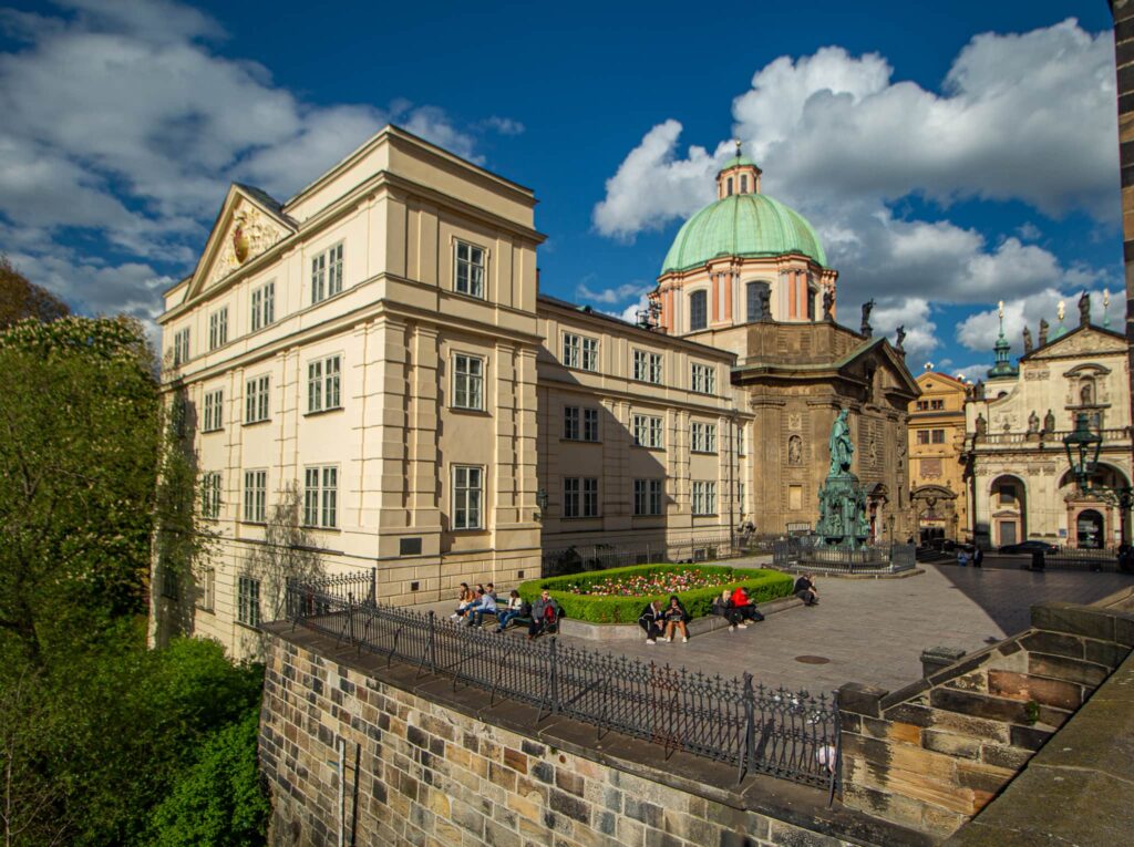 Křižovnické náměstí near Old Town Square Prague with Baroque architecture and views toward Charles Bridge