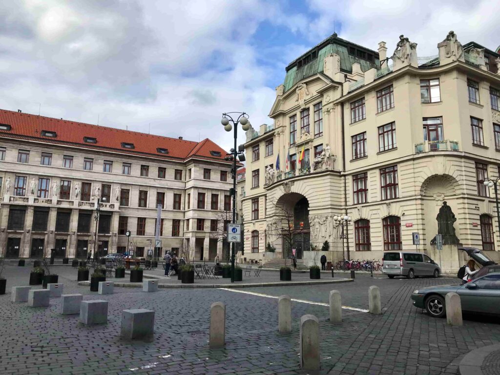 Mariánské náměstí near Old Town Square Prague featuring Prague New City Hall and a peaceful public square