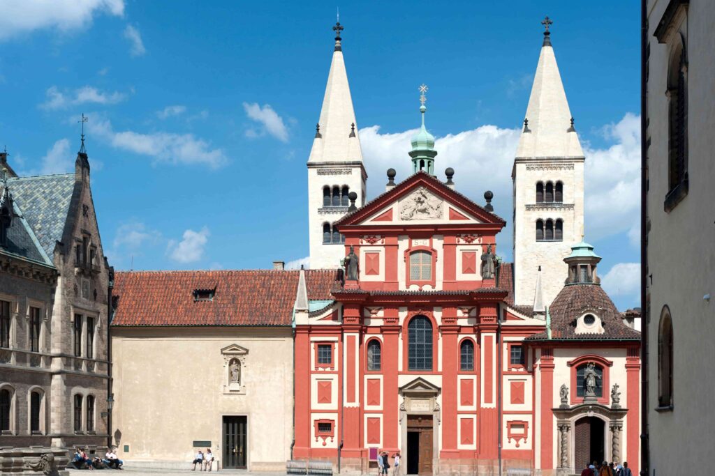 Basilica of St. George, a historic stop on the Prague Cathedral Circuit inside Prague Castle