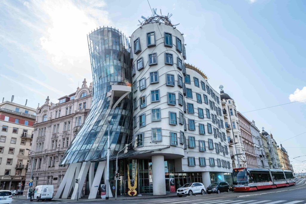 The Dancing House Prague (Fred and Ginger), the iconic deconstructivist building on the Vltava River that rose from a WWII bomb site and became one of the city's most remarkable modern landmarks with a place among the dark stories in Prague