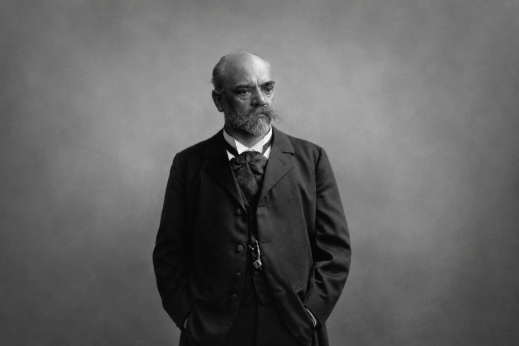 Famous People in Prague: Black and white portrait of Czech composer Antonín Dvořák