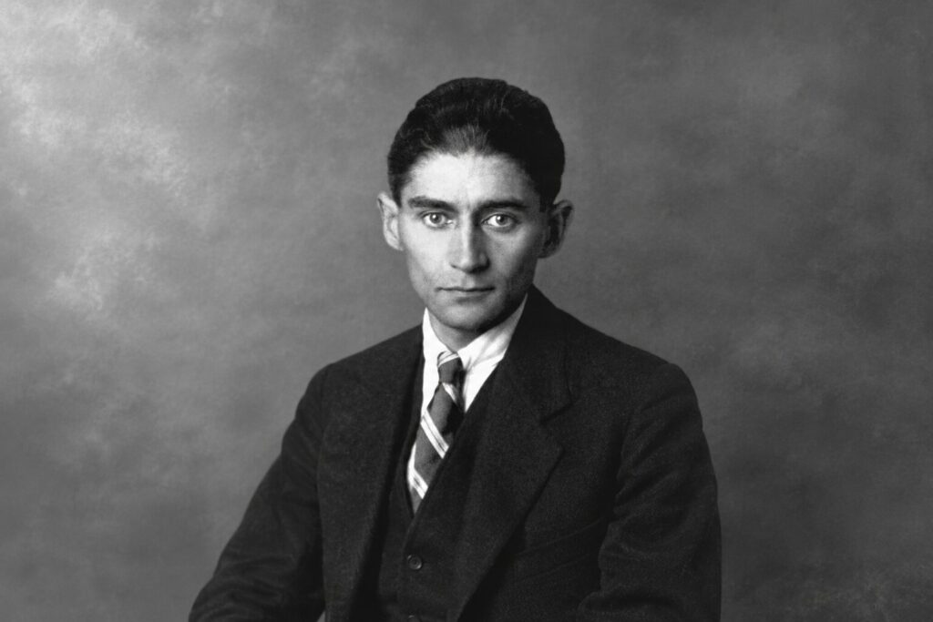 Famous People in Prague: Black and white portrait of Franz Kafka taken in 1923