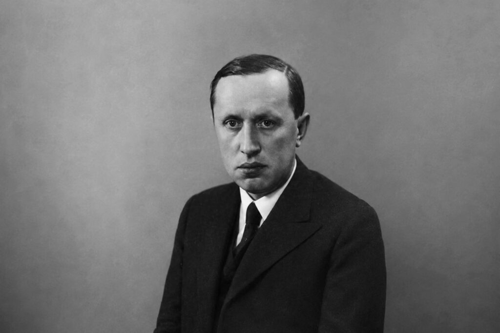 Famous People in Prague: Black and white portrait of Czech writer Karel Čapek