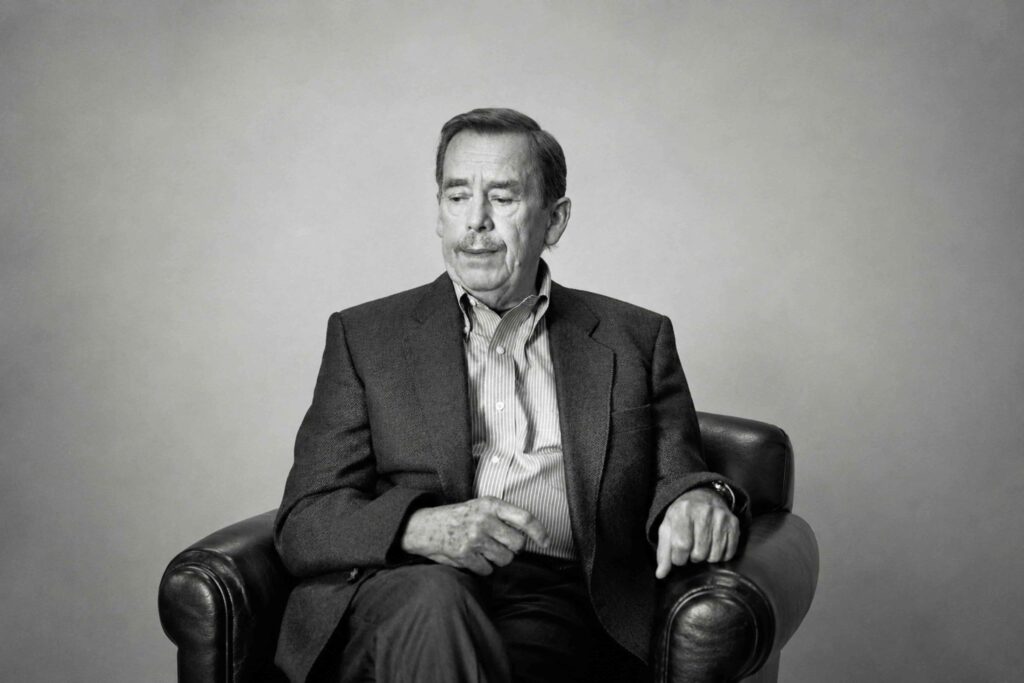Famous People in Prague: Black and white portrait of Czech playwright and former president Václav Havel