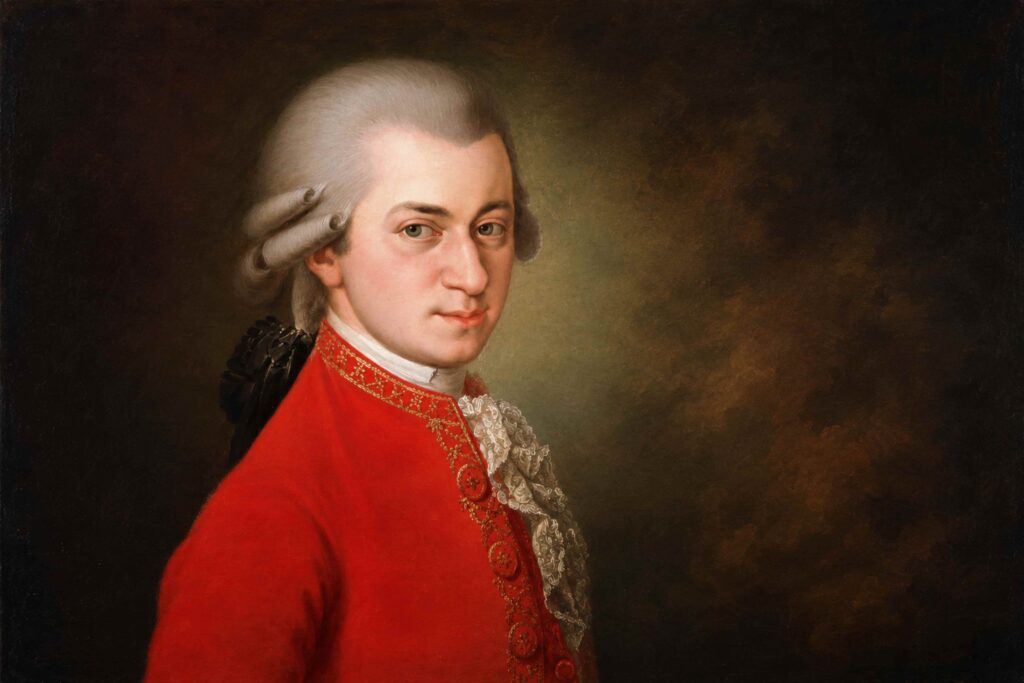 Famous People in Prague: Portrait of Wolfgang Amadeus Mozart, whose opera Don Giovanni premiered in Prague in 1787