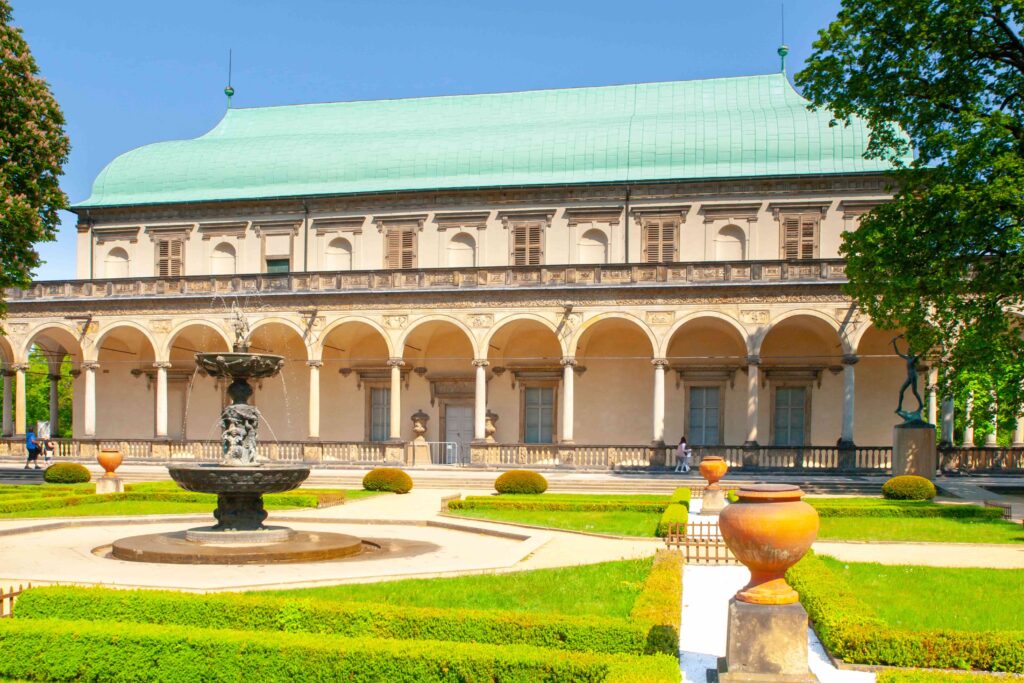 Prague Architecture – Belvedere Summer Palace, a Renaissance landmark in Prague featuring elegant arcades, classical columns, and the Royal Gardens