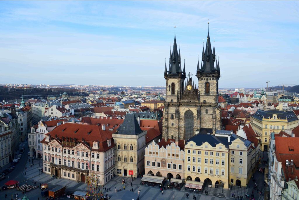 Prague Architecture – Church of Our Lady before Týn, a Gothic landmark dominating Old Town Square with its iconic twin spires