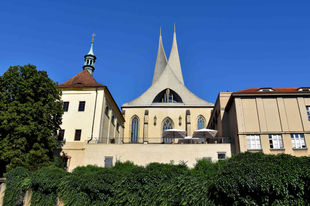 Prague Architecture – Emmaus Monastery, a unique landmark combining Gothic architecture with striking modern white concrete spires known as the Angel Wings