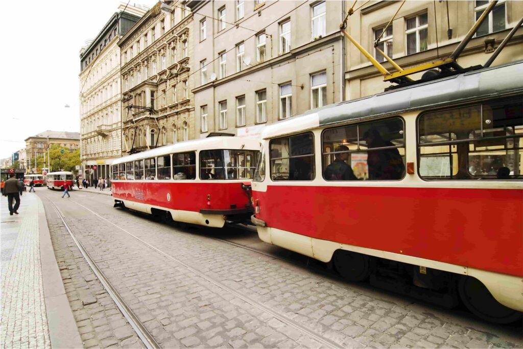 Historic red trams in Prague, an affordable way to explore Prague on a budget