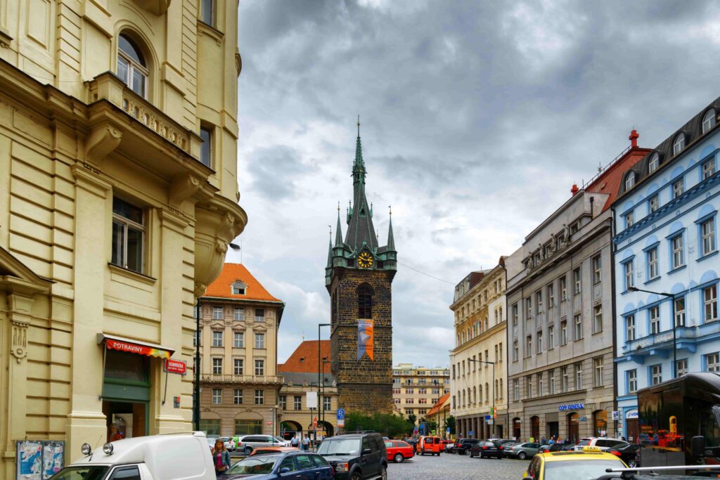 Henry's Tower (Jindřišská Tower), one of the historic Prague Towers in Prague's New Town with a Gothic clock tower and observation deck