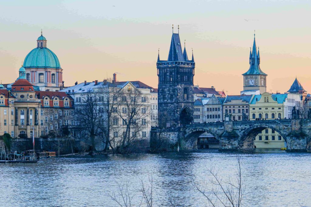 Old Town Bridge Tower overlooking Charles Bridge, one of the most iconic Prague Towers along the Vltava River
