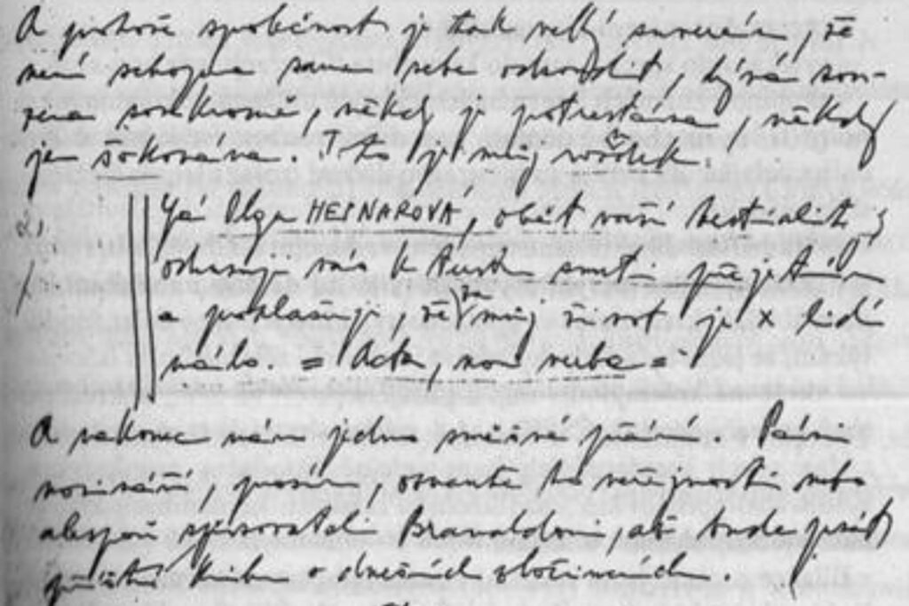 Olga Hepnarová's handwritten letter sent before the attack near Strossmayerovo náměstí tram stop in Prague