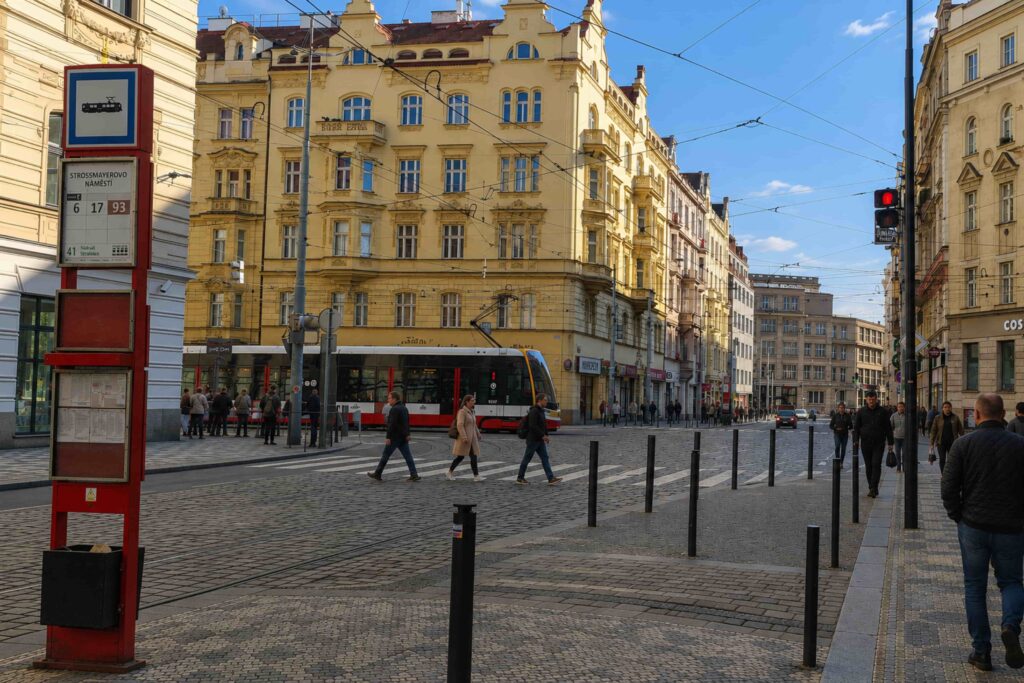 Strossmayerovo náměstí tram stop in Prague 7, where Olga Hepnarová deliberately targeted pedestrians in 1973