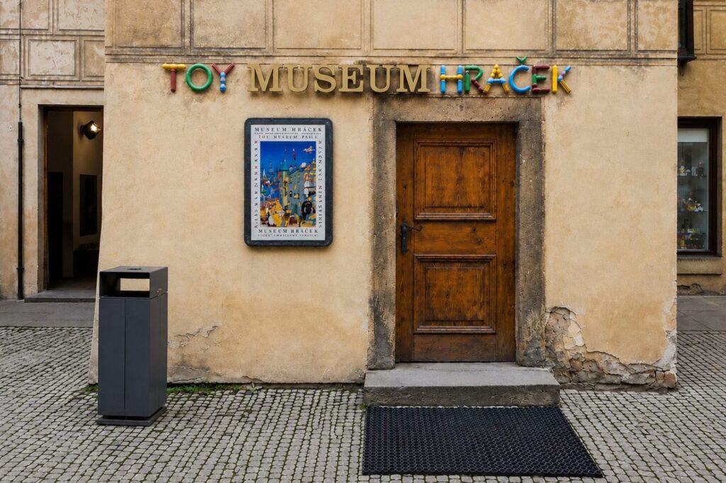 Unusual Museums in Prague - entrance to the Toy Museum Prague featuring historic and nostalgic toy collections