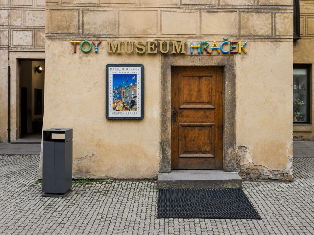 Unusual Museums in Prague - entrance to the Toy Museum Prague featuring historic and nostalgic toy collections