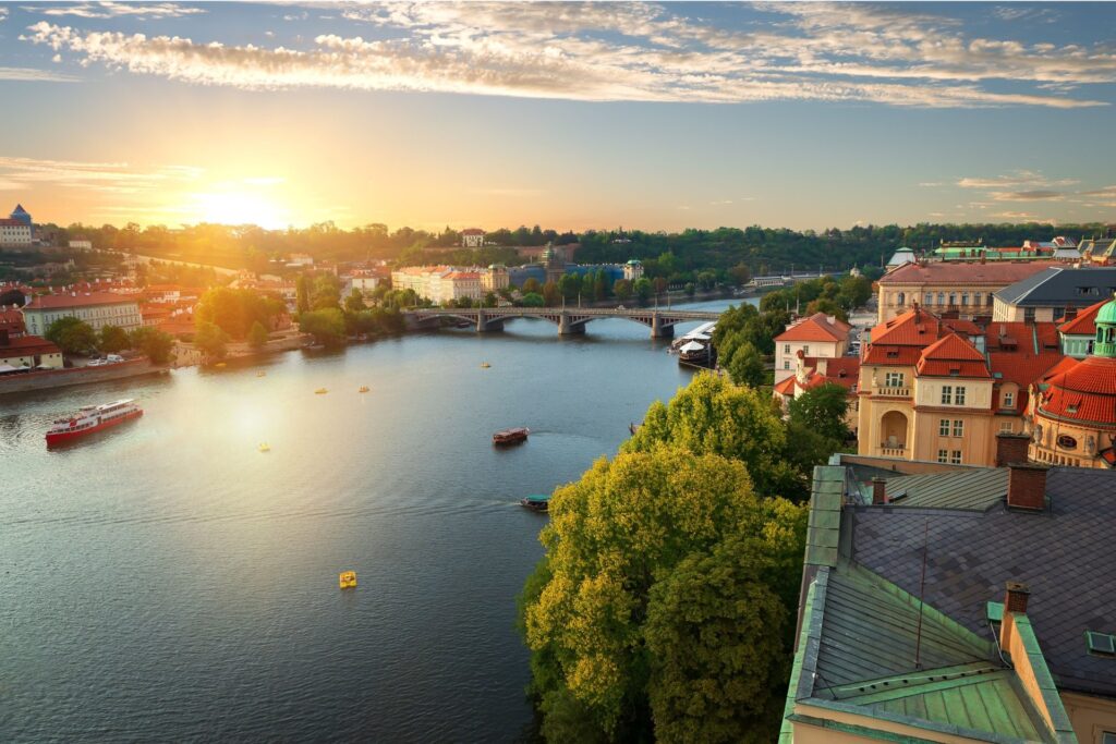 Vltava River flowing through Prague, the main river at the heart of the city’s Prague Rivers