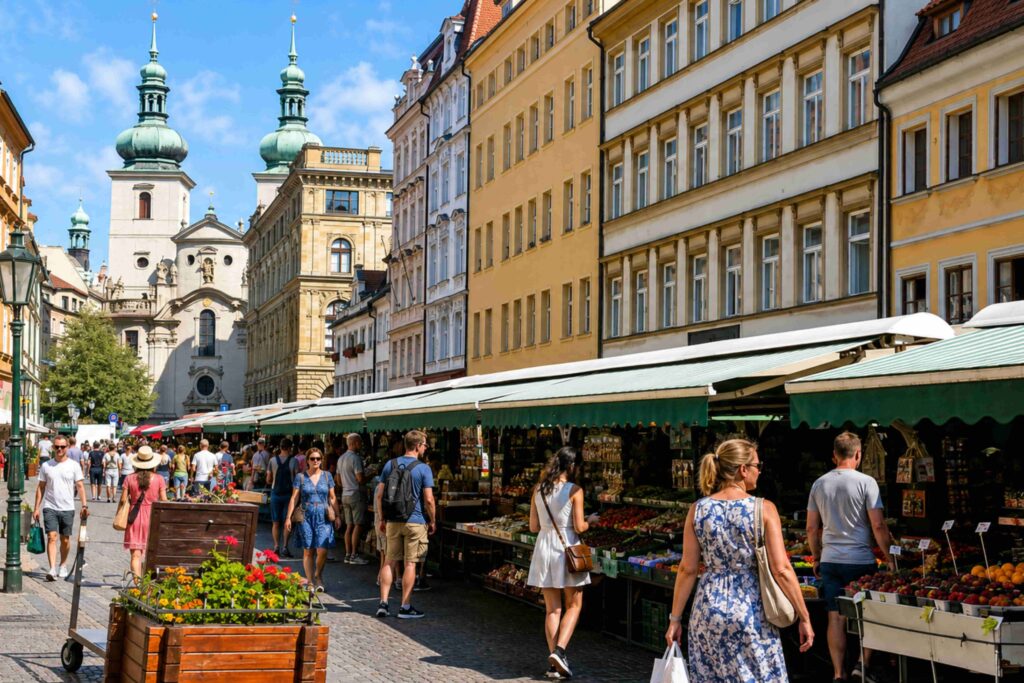 Havelská Street with the historic Havel Market, one of the liveliest Prague Streets in Old Town