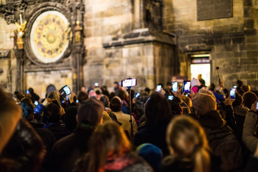 Prague Themed Walks group viewing the Astronomical Clock in Prague