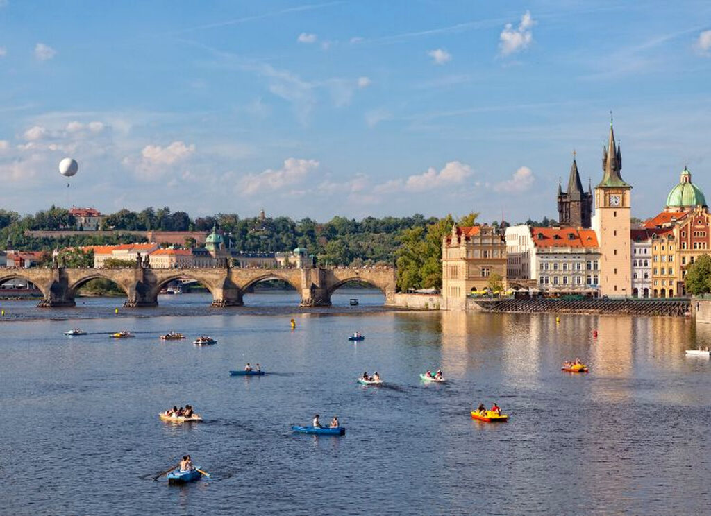 Prague water activities on the Vltava River with Charles Bridge