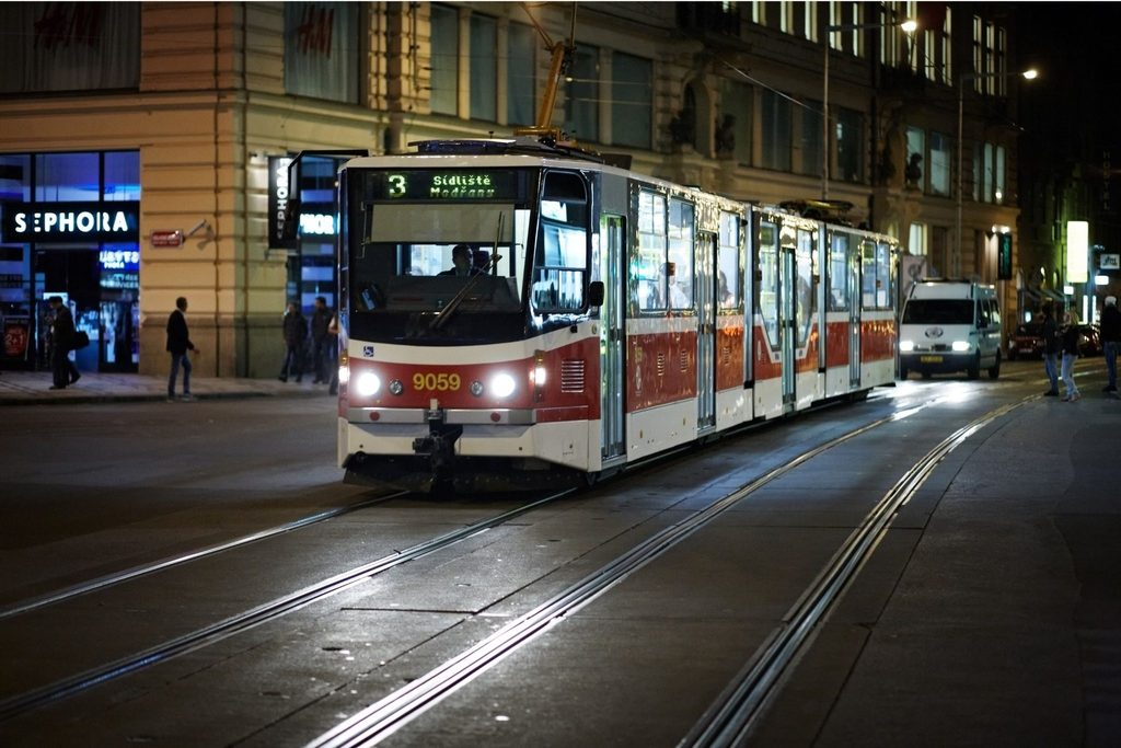 Prague Night Activities featuring a night tram traveling through Prague after dark