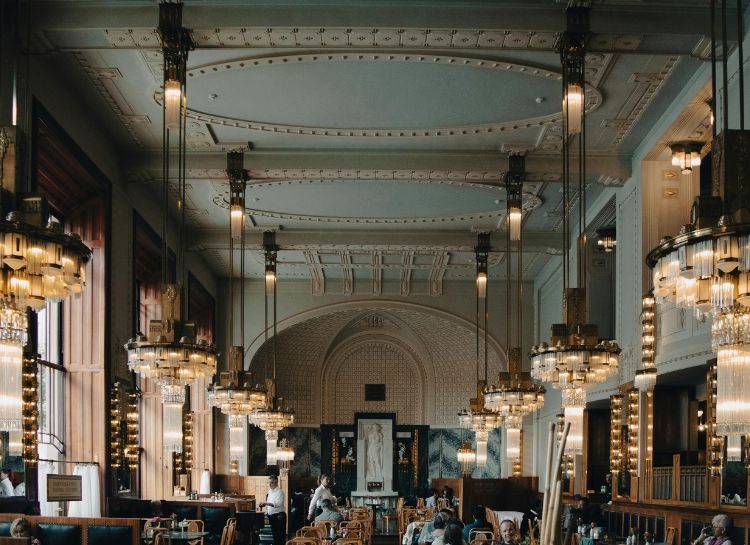 Art Nouveau Prague interior at Municipal House Cafe